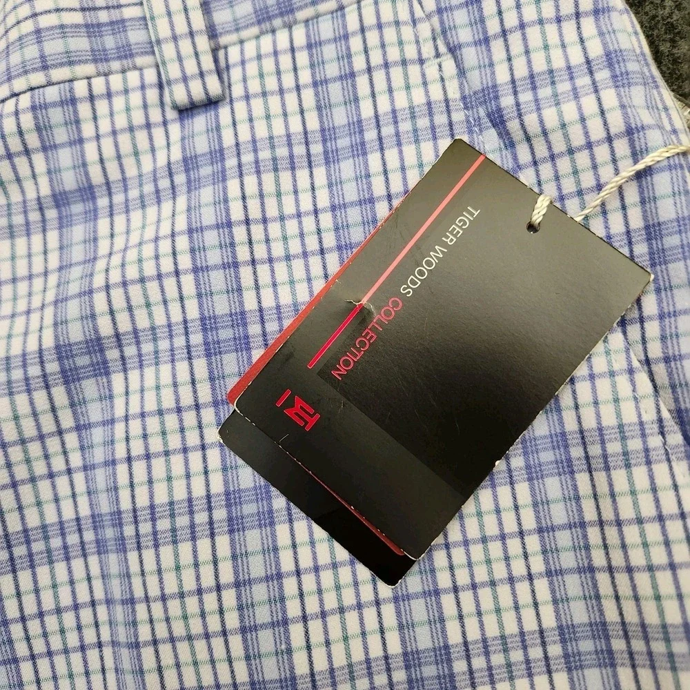 NWT Nike Tiger Woods Collection Mens 32 Blue Plaid Golf Performance Chino Shorts